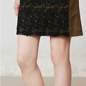 Anthropologie Black Lace and Brown Panel Mini Skirt